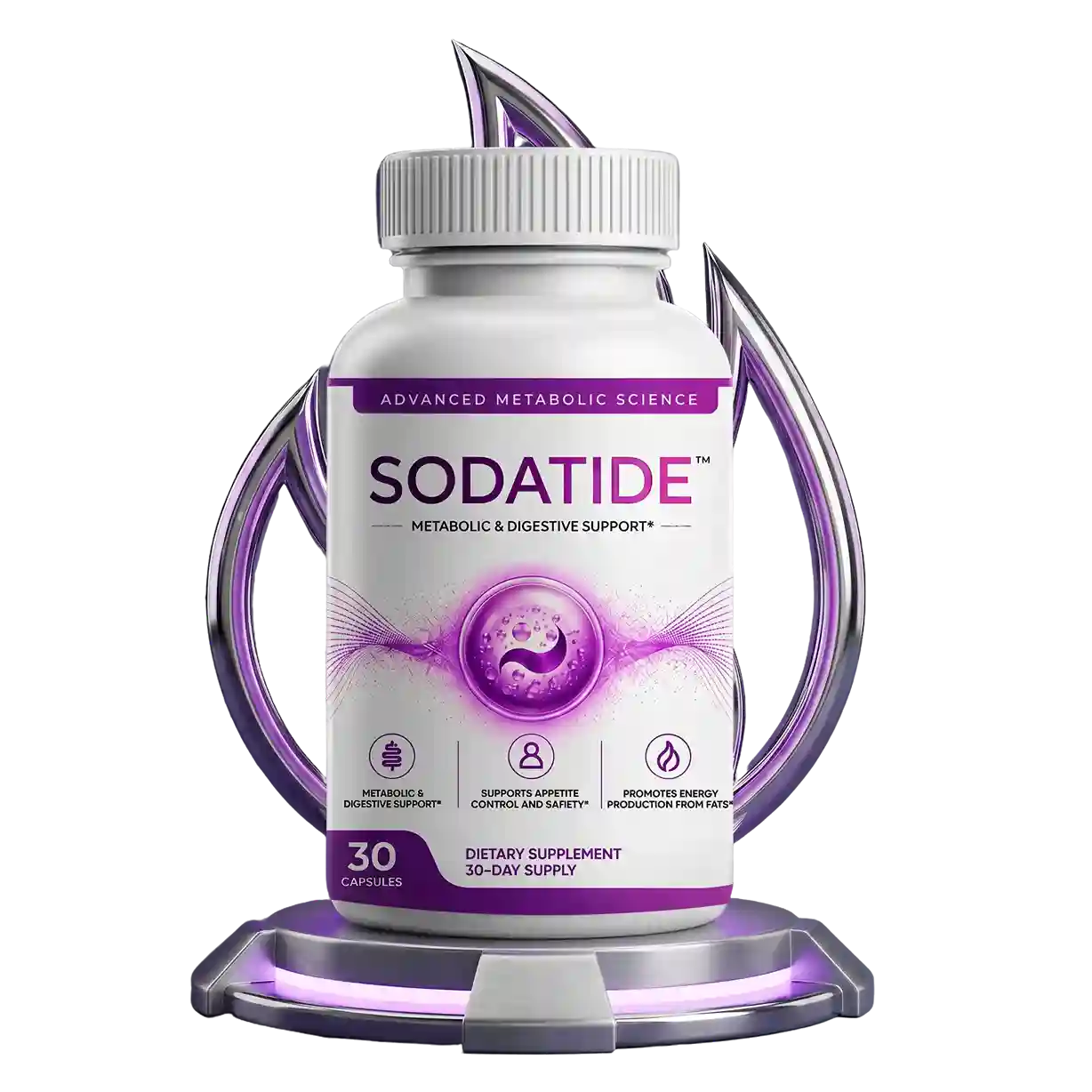 Sodatide Advanced Metabolic Science supplement bottle &mdash; 30 capsules for metabolic and digestive support, appetite control and energy production from fats